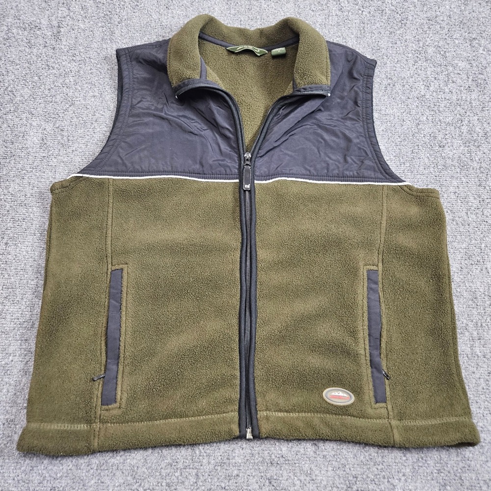 Eddie Bauer Fleece Vest Mens Medium Green Black Gorpcore Outdoor Full Zip Hiking